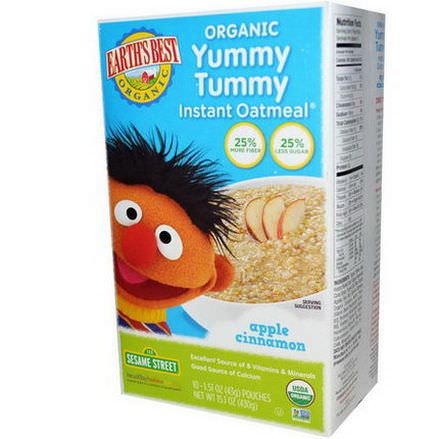 Earth's Best, Organic Yummy Tummy Instant Oatmeal, Apple Cinnamon, 10 Pouches 43g Each