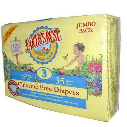 Earth's Best, TenderCare, Chlorine Free Diapers, Size 3, 16-28 lbs, 35 Diapers