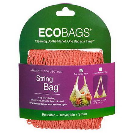 Eco-Bags Products, Market Collection, String Bag, Tote Handle 10 in, Coral Rose, 1 Bag