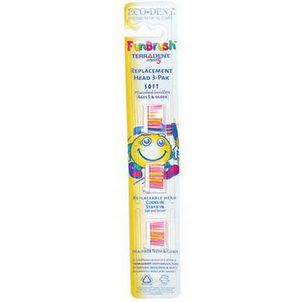 Eco-Dent, FunBrush, Terradent med5, Soft, Rounded Bristles, Replacement Head 3-Pak