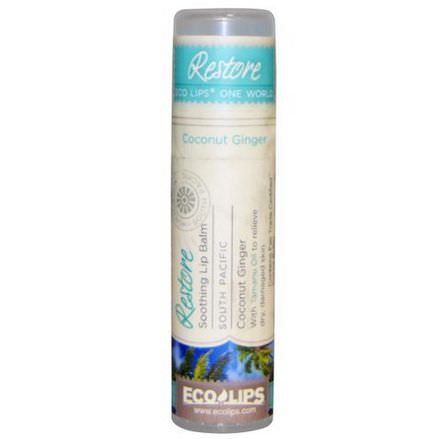 Eco Lips Inc. One World, Soothing Lip Balm, Restore, Coconut Ginger 7g