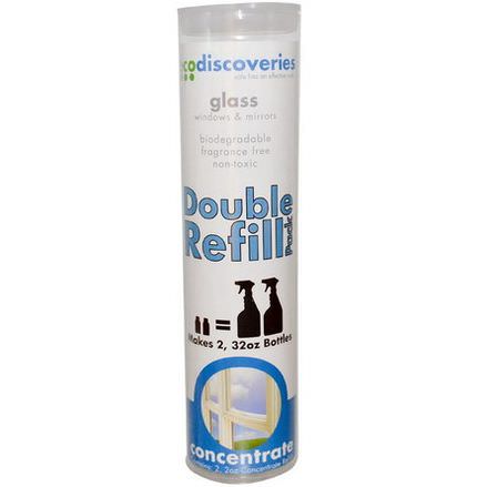 EcoDiscoveries, Glass, Windows&Mirrors, Concentrate Refills, 2 Pack, 2 oz Each