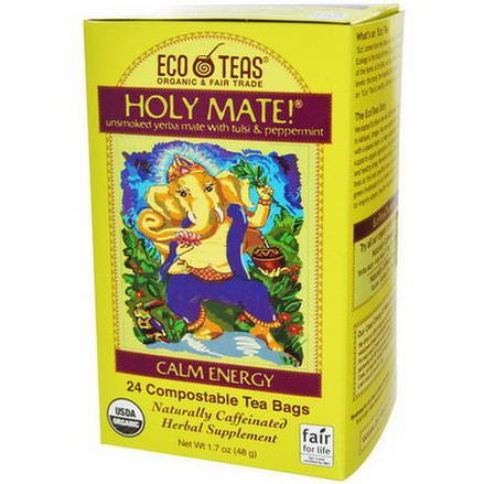 EcoTeas, Holy Mate, Calm Energy, Unsmoked Yerba Mate With Tulsi&Peppermint, 24 Tea Bags 48g