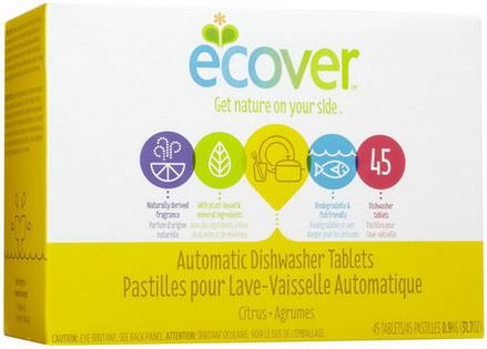 Ecover, Automatic Dishwasher Tablets, Citrus, 45 Tablets 0.9 kg