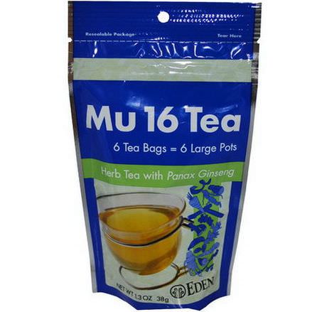 Eden Foods, Mu 16 Tea, with Panax Ginseng, 6 Tea Bags 38g