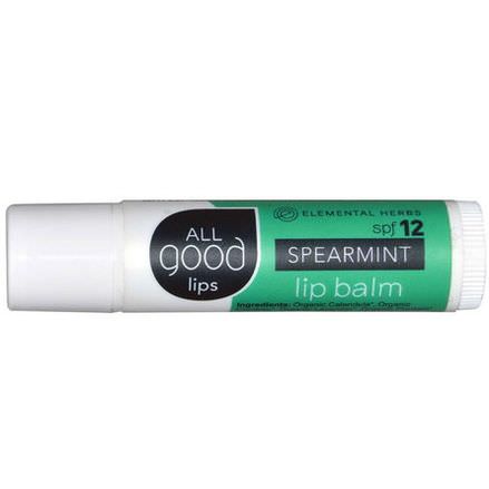 Elemental Herbs, All Good Lips, Lip Balm, SPF 12, Spearmint, 4.25g