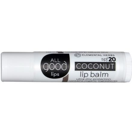 Elemental Herbs, All Good Lips, Lip Balm, SPF 20, Coconut, 4.25g