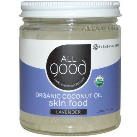 Elemental Herbs, All Good, Organic Coconut Oil, Skin Food, Lavender 222ml