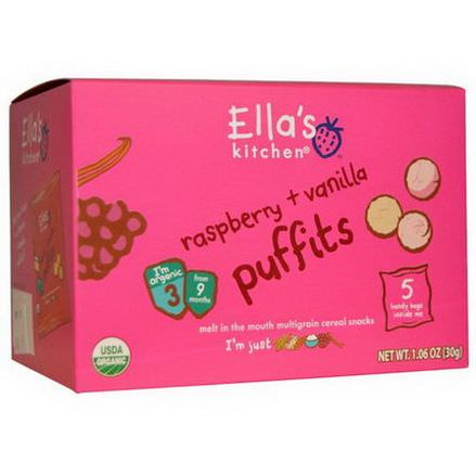 Ella's Kitchen, Raspberry Vanilla Puffits, 5 Handy Bags 6g Each