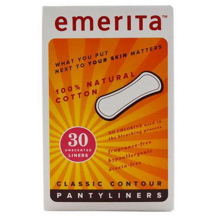 Emerita, 100% Natural Cotton Pantyliners, Classic Contour, Unscented, 30 Liners