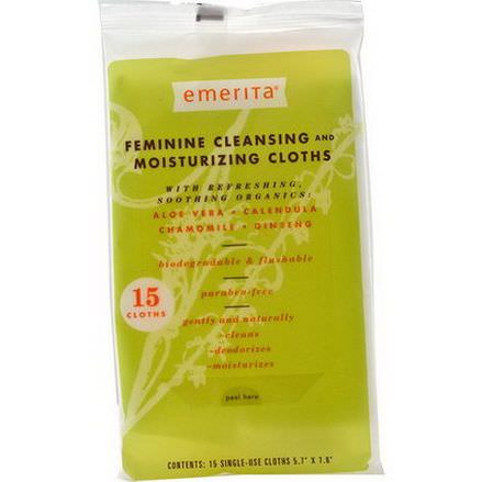 Emerita, Feminine Cleansing and Moisturizing Cloths, 15 Single-Use Cloths 5.7