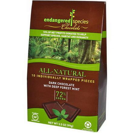 Endangered Species Chocolate, Dark Chocolate with Deep Forest Mint, 10 Pieces, 10g Each