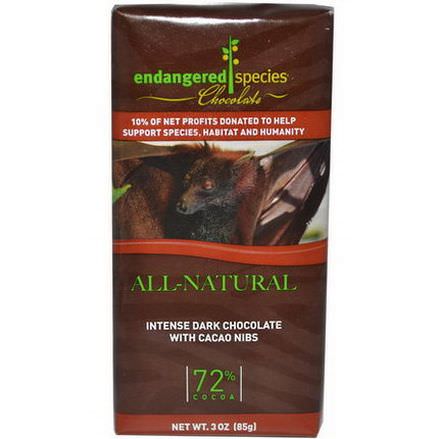 Endangered Species Chocolate, Intense Dark Chocolate with Cacao Nibs 85g
