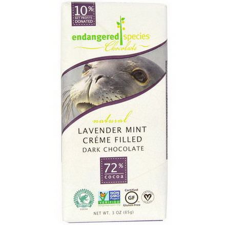 Endangered Species Chocolate, Lavender Mint Creme Filled Dark Chocolate 85g