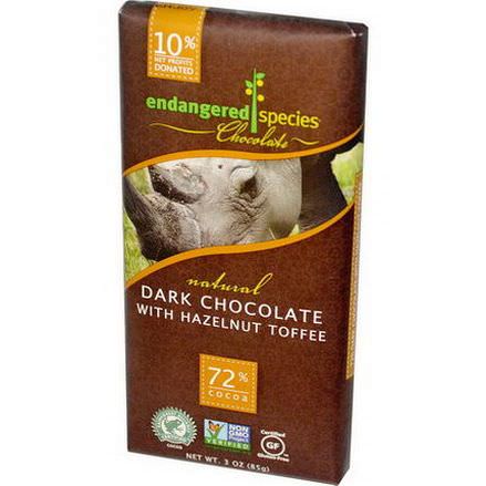 Endangered Species Chocolate, Natural Dark Chocolate with Hazelnut Toffee 85g