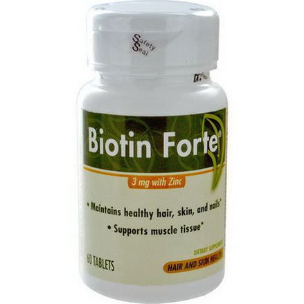 Enzymatic Therapy, Biotin Forte, 3mg with Zinc, 60 Tablets