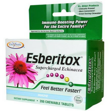 Enzymatic Therapy, Esberitox, Supercharged Echinacea, 200 Chewable Tablets