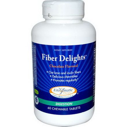 Enzymatic Therapy, Fiber Delights, Digestion, Chocolate Flavored, 60 Chewable Tablets