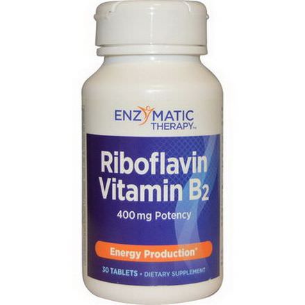 Enzymatic Therapy, Riboflavin Vitamin B2, Energy Production, 400mg, 30 Tablets