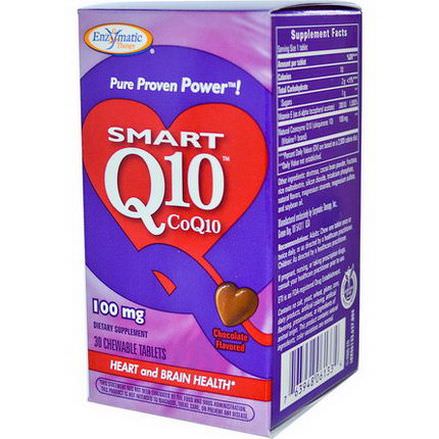Enzymatic Therapy, Smart Q10 CoQ10, Chocolate Flavored, 100mg, 30 Chewable Tablets