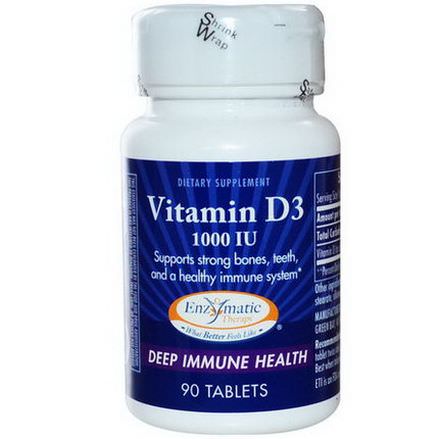 Enzymatic Therapy, Vitamin D3, Deep Immune Health, 1000 IU, 90 Tablets