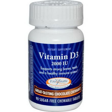 Enzymatic Therapy, Vitamin D3, Sugar-Free, Chocolate, 2000 IU, 90 Chewable Tablets
