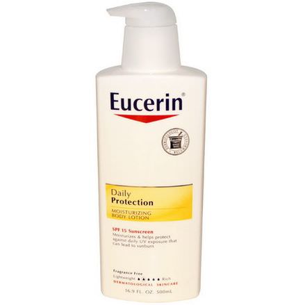 Eucerin, Moisturizing Body Lotion, Daily Protection, SPF 15 Suncreen, Fragrance Free 500ml