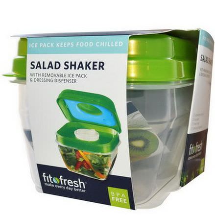 Fit&Fresh, Salad Shaker with Removable Ice Pack&Dressing Dispenser, 5 Piece Bowl