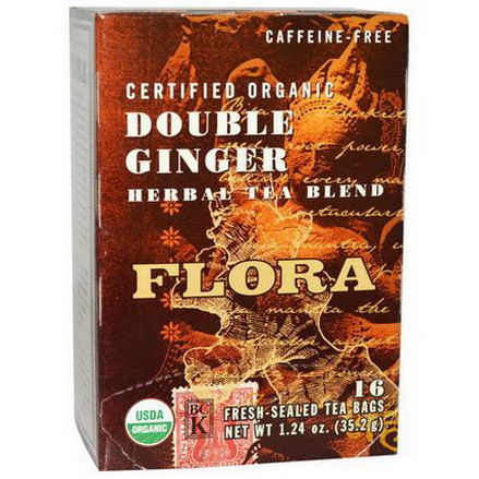 Flora, Certified Organic, Double Ginger Herbal Tea Blend, Caffeine-Free, 16 Fresh-Sealed Tea Bags 35.2g