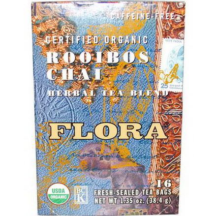 Flora, Certified Organic, Rooibos Chai Herbal Tea Blend, Caffeine-Free, 16 Tea Bags 38.4g
