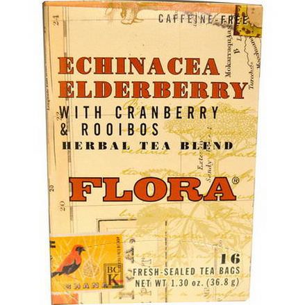 Flora, Echinacea Elderberry with Cranberry&Rooibos Herbal Tea Blend, Caffeine-Free, 16 Tea Bags 36.8g