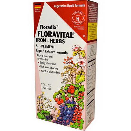 Flora, Floradix, Floravital, Iron Herbs Supplement, Liquid Extract Formula 500ml