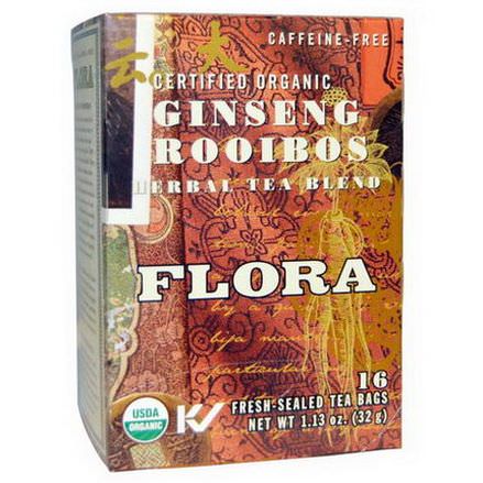 Flora, Herbal Tea Blend, Certified Organic Double Ginseng, Caffeine Free, 16 Tea Bags 36.8g