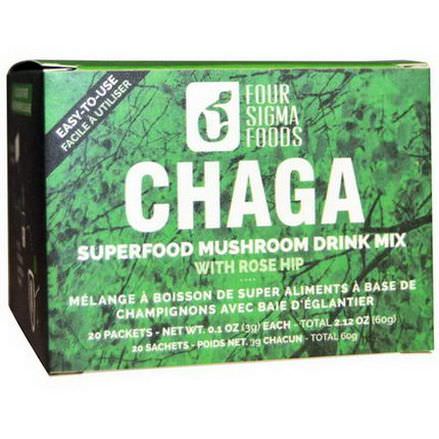 Four Sigma Foods, Chaga Superfood Mushroom Drink Mix with Rose Hip, 20 Packets 3g Each