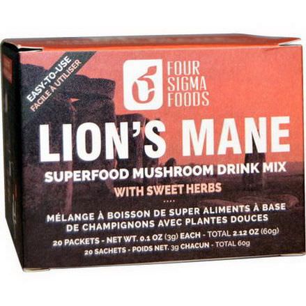 Four Sigma Foods, Lion's Mane, Superfood Mushroom Drink Mix, 20 Packets 3g Each