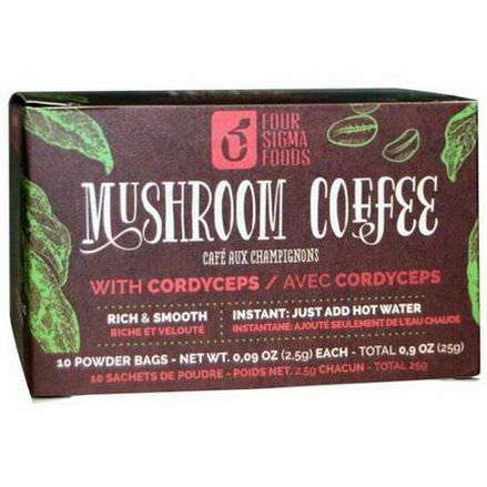 Four Sigma Foods, Mushroom Coffee with Cordyceps, 10 Powder Bags 2.5g Each