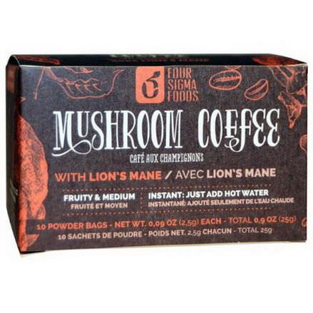 Four Sigma Foods, Mushroom Coffee with Lion's Mane, 10 Powder Bags 2.5g Each