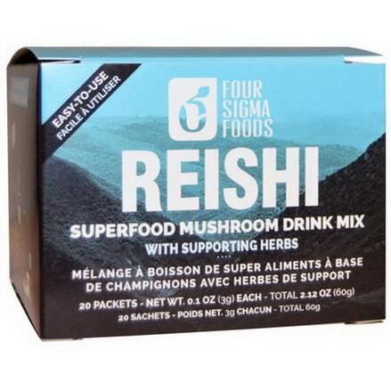 Four Sigma Foods, Reishi Superfood Mushroom Drink Mix with Supporting Herb, 20 Packets 3g Each