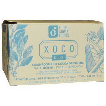 Four Sigma Foods, XOCO Blue, Mushroom Hot Cocoa Drink Mix with Reishi, Sweet Cinnamon, 10 Powder Bags 6g Each