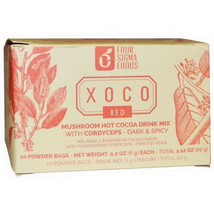 Four Sigma Foods, XOCO Red, Mushroom Hot Cocoa Drink Mix with Cordyceps, Dark&Spicy, 10 Powder Bags 6g Each