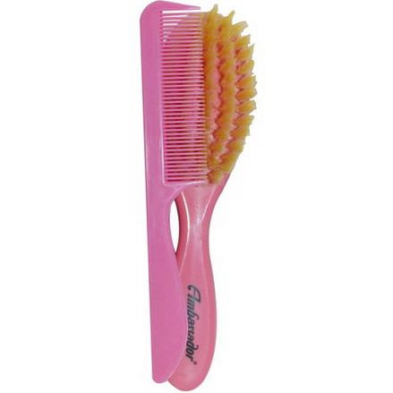 Fuchs Brushes, Ambassador Hairbrushes, Baby Brush&Comb, Pink, 2 Pieces