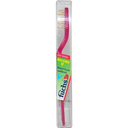 Fuchs Brushes, Record V Natural Bristle Toothbrush, Adult Medium, 1 Toothbrush