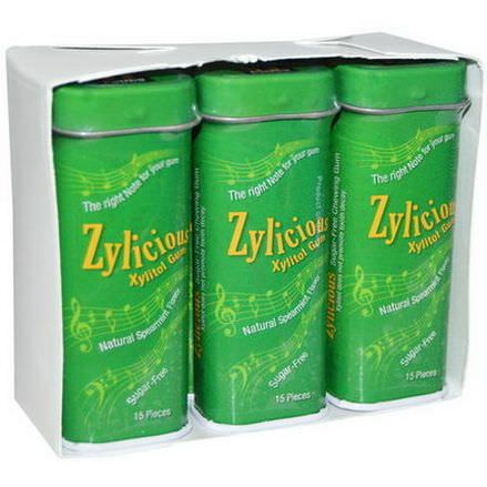 Fun Fresh Foods, Zylicious Xylitol Gum, Natural Spearmint Flavor, 6 Tins 15 Pieces Each