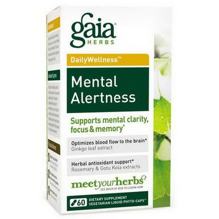 Gaia Herbs, DailyWellness, Mental Alertness, 60 Vegetarian Liquid Phyto-Caps
