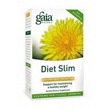 Gaia Herbs, Diet Slim, DailyWellness Herbal Tea, Caffeine-Free, 20 Tea Bags 40g
