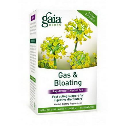 Gaia Herbs, Gas&Bloating, RapidRelief Herbal Tea, Caffeine-Free, 20 Tea Bags 40g