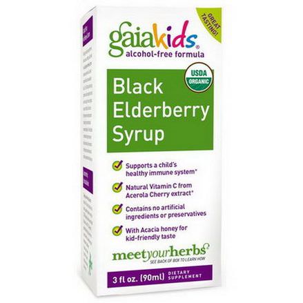 Gaia Herbs, Kids, Black Elderberry Syrup, Alcohol-Free Formula 90ml