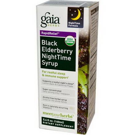 Gaia Herbs, Rapid Relief, Black Elderberry NightTime Syrup 160ml
