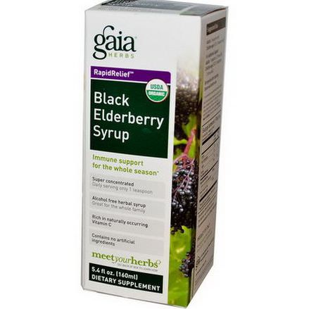 Gaia Herbs, Rapid Relief, Black Elderberry Syrup 160ml