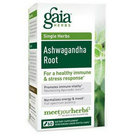 Gaia Herbs, Single Herbs, Ashwagandha Root, 60 Vegetarian Liquid Phyto-Caps
